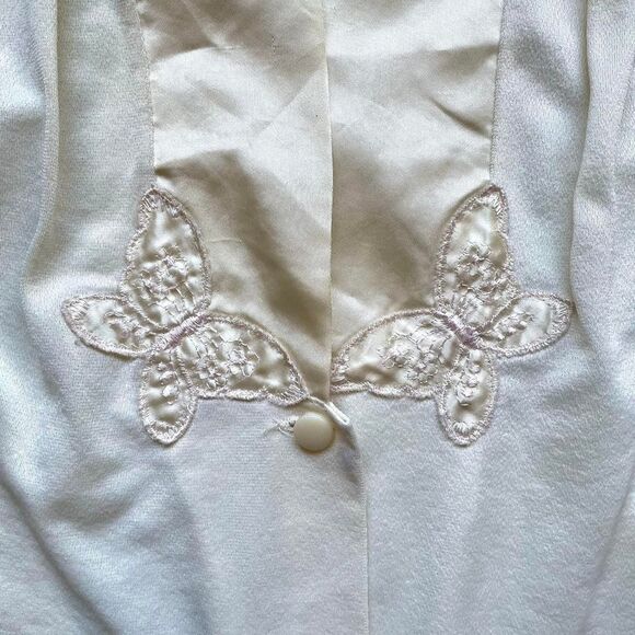 Vintage 60s Cream Butterfly Blouse L - Picture 3 of 4